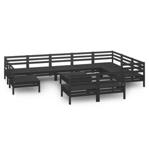 vidaXL, vidaXL 11-tlg. Garten-Lounge-Set Massivholz Kiefer Schwarz