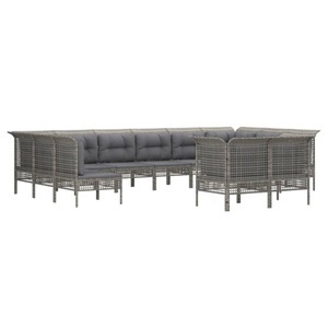 vidaXL, vidaXL 12-tlg. Garten-Lounge-Set mit Kissen Grau Poly Rattan, 