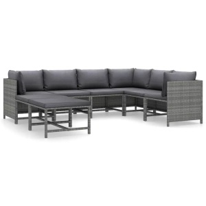 vidaXL, vidaXL 8-tlg. Garten-Lounge-Set mit Kissen Poly Rattan Grau, vidaXL 8-tlg. Garten-Lounge-Set mit Kissen Poly Rattan Grau