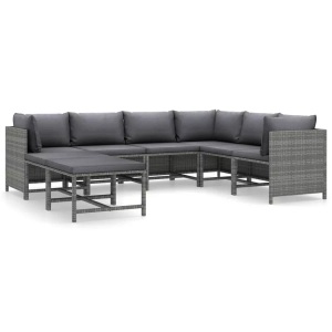 vidaXL, vidaXL 8-tlg. Garten-Lounge-Set mit Kissen Poly Rattan Grau
