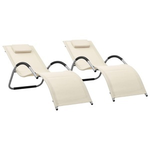 vidaXL, vidaXL Sonnenliegen Textilene 2 Stk. Creme und Grau, vidaXL Sonnenliegen Textilene 2 Stk. Creme und Grau