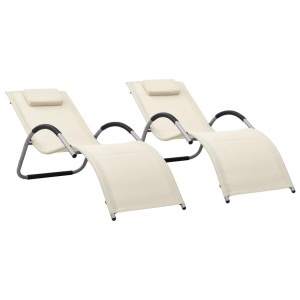 vidaXL, vidaXL Sonnenliegen Textilene 2 Stk. Creme und Grau, vidaXL Sonnenliegen Textilene 2 Stk. Creme und Grau