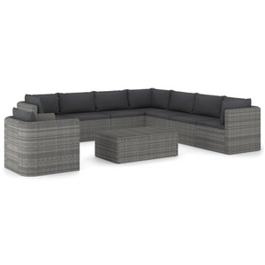 vidaXL, vidaXL 9-tlg. Garten-Lounge-Set mit Kissen Poly Rattan Grau