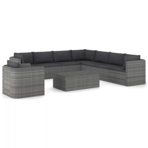 vidaXL, vidaXL 9-tlg. Garten-Lounge-Set mit Kissen Poly Rattan Grau