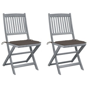 vidaXL, vidaXL Klappbare Gartenstühle 2 Stk. mit Kissen Massivholz Akazie, vidaXL Klappbare Gartenstühle 2 Stk. mit Kissen Massivholz Akazie