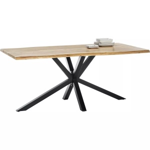 SIT, Esstisch, Massivholztisch 180x90 - Akazie natur - Metall schwarz - mit Baumkante
