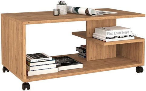 VCM, Holz Beistelltisch Olus Holz Beistelltisch Olus, MID.YOU Couchtisch in holzwerkstoff 90/50/38 cm , Olus , Eichefarben , 50x38 cm , melaminharzbeschichtet,Nachbildung , offenes Fach, einfacher Aufbau , 000657033103
