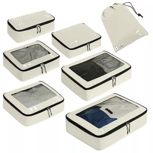 Only-bags.store, Koffer Organizer Packing Cubes 7-teiliges Koffer Organizer Set Packing Cubes Pet Recycled Packing Bags For Suitcase Suitcase Organizer (beige) Unisex Beige Glow ONE SIZE
