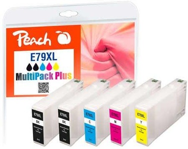 undefined, Peach 319899 5 Stück(e) Kompatibel Hohe (XL-) Ausbeute Schwarz, Cyan, Magenta, Gelb, Peach E79 XL 5 Druckerpatronen XL (2*bk, c/m/y) ersetzt Epson No. 79XL, C13T79054010 für z.B. Epson WorkForce Pro WF -4600