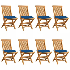 vidaXL, vidaXL Gartenstühle mit Blauen Kissen 8 Stk. Massivholz Teak, vidaXL Gartenstühle mit Blauen Kissen 8 Stk. Massivholz Teak