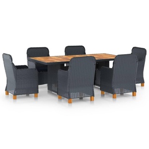 vidaXL, vidaXL 7-tlg. Garten-Essgruppe mit Auflagen Poly Rattan Dunkelgrau, vidaXL 7-tlg. Garten-Essgruppe mit Auflagen Poly Rattan Dunkelgrau