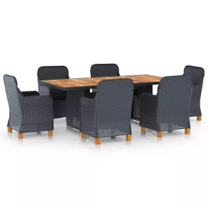 vidaXL, vidaXL 7-tlg. Garten-Essgruppe mit Auflagen Poly Rattan Dunkelgrau, vidaXL 7-tlg. Garten-Essgruppe mit Auflagen Poly Rattan Dunkelgrau