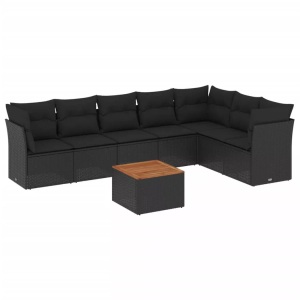 vidaXL, vidaXL 8-tlg. Garten-Sofagarnitur mit Kissen Schwarz Poly Rattan, vidaXL 8-tlg. Garten-Sofagarnitur mit Kissen Schwarz Poly Rattan