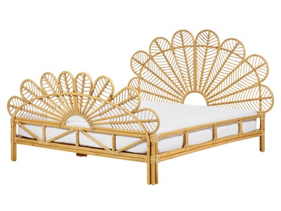 Beliani, Bett mit Lattenrost aus Rattan Boho FLORENTINE Bett mit Lattenrost aus Rattan Boho FLORENTINE, Beliani - Bett mit Lattenrost aus Rattan Boho FLORENTINE, 160X200CM, Light Beige