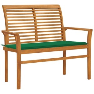 vidaXL, vidaXL Gartenbank mit Grüner Auflage 112 cm Massivholz Teak