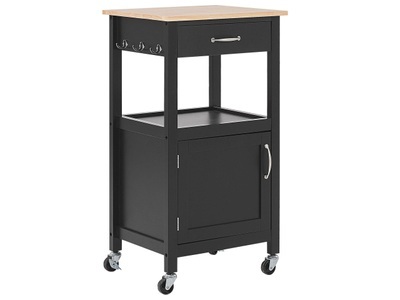 Beliani, Beliani Servierwagen schwarz SIENA, Beliani Servierwagen schwarz / heller Holzfarbton mit Schublade SIENA