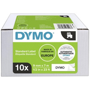 Dymo, Schriftband 10er Set DYMO D1 2093096 Bandfarbe: Weiß Schriftfarbe:Schwarz 9 mm 7 m, DYMO® Schriftband 40913, Typ D1, 7 m x 9 mm, UV-beständig, reißfest, schw./weiß
