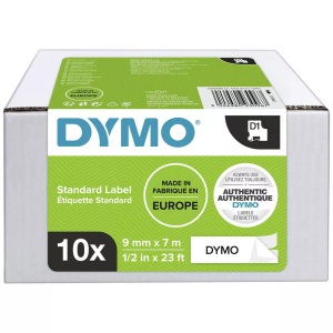 Dymo, Schriftband 10er Set DYMO D1 2093096 Bandfarbe: Weiß Schriftfarbe:Schwarz 9 mm 7 m, DYMO® Schriftband 40913, Typ D1, 7 m x 9 mm, UV-beständig, reißfest, schw./weiß