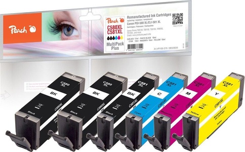 Peach, Peach Spar Pack Plus Tintenpatronen kompatibel zu Canon PGI-580XL, CLI-581XL, Peach Tinte Canon 580XL/581XL,Multi-Plus BK, C, M, Y