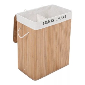 SONGMICS, Songmics - Wäschekorb aus Bambus, 100 L Wäschesortierer mit 2 Fächern, faltbarer Wäschesammler mit herausnehmbarem Wäschesack, rechteckige Wäschebox, 52 x 63 x 32 cm, naturfarben, LCB64Y, SONGMICS Wäschekorb »Bambus 100 l«, Holzart: Bambus (China)
