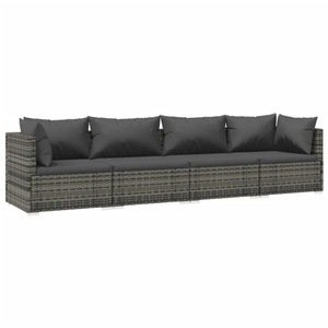 vidaXL, vidaXL 4-tlg. Garten-Lounge-Set mit Kissen Poly Rattan Grau, vidaXL 4-tlg. Garten-Lounge-Set mit Kissen Poly Rattan Grau