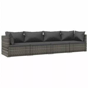 vidaXL, vidaXL 4-tlg. Garten-Lounge-Set mit Kissen Poly Rattan Grau