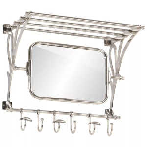 vidaXL, vidaXL Wandgarderobe mit Kleiderhaken & Spiegel Aluminium, vidaXL Wandgarderobe mit Kleiderhaken & Spiegel Aluminium