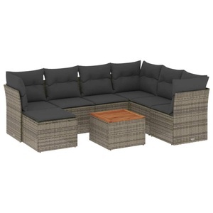 vidaXL, vidaXL 8-tlg. Garten-Sofagarnitur mit Kissen Grau Poly Rattan, vidaXL 8-tlg. Garten-Sofagarnitur mit Kissen Grau Poly Rattan