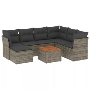 vidaXL, vidaXL 8-tlg. Garten-Sofagarnitur mit Kissen Grau Poly Rattan, vidaXL 8-tlg. Garten-Sofagarnitur mit Kissen Grau Poly Rattan