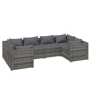 vidaXL, vidaXL 6-tlg. Garten-Lounge-Set mit Kissen Poly Rattan Grau, vidaXL 6-tlg. Garten-Lounge-Set mit Kissen Poly Rattan Grau