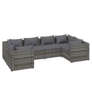 vidaXL, vidaXL 6-tlg. Garten-Lounge-Set mit Kissen Poly Rattan Grau, vidaXL 6-tlg. Garten-Lounge-Set mit Kissen Poly Rattan Grau