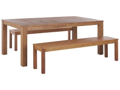 Beliani, Tisch mit Bank aus Eukalyptus Klassisch MONSANO Tisch mit Bank aus Eukalyptus Klassisch MONSANO, Beliani - Tisch mit Bank aus Eukalyptus Klassisch MONSANO, One Size, Light Beige