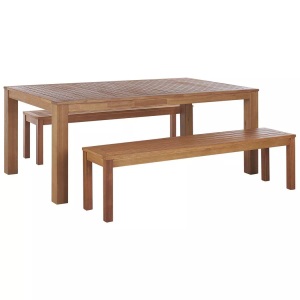 Beliani, Tisch mit Bank aus Eukalyptus Klassisch MONSANO Tisch mit Bank aus Eukalyptus Klassisch MONSANO, Beliani - Tisch mit Bank aus Eukalyptus Klassisch MONSANO, One Size, Light Beige