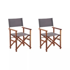 Beliani, Beliani Gartenstuhl Akazienholz dunkelbraun 2er Set Auflagen grau CINE, Beliani - Gartenstuhl 2er Set aus Polyester Retro CINE, One Size, Taubengrau