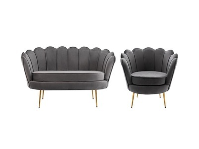 Vente-unique, Couchgarnitur Muschel 2+1 - Samt -Anthrazit - DANDELION Couchgarnitur Muschel 2+1 - Samt -Anthrazit - DANDELION, 