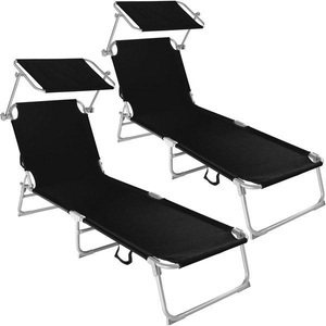 TecTake, 2 Gartenliegen 4-stufig 2 Gartenliegen 4-stufig, Tectake - 2er Set Gartenliege stufenlos verstellbares Sonnendach, 190cm, Schwarz