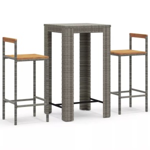 vidaXL, vidaXL 3-tlg. Gartenbar-Set Grau Poly Rattan & Massivholz Akazie