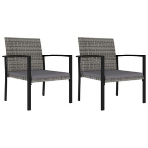 vidaXL, vidaXL Garten-Essstühle 2 Stk. Poly Rattan Grau, vidaXL Garten-Essstühle 2 Stk. Poly Rattan Grau