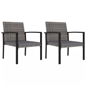 vidaXL, vidaXL Garten-Essstühle 2 Stk. Poly Rattan Grau, vidaXL Garten-Essstühle 2 Stk. Poly Rattan Grau