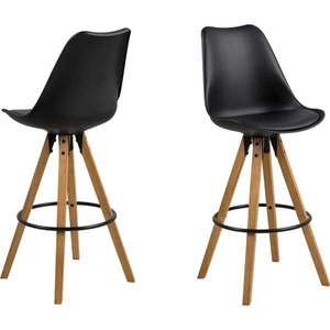 Moerteens, home24 Barstuhl Aledas I (2er-Set), Barhocker Giada Kunststoff Schwarz Sitzkissen Schwarz Eichegebeizt Ölbehandelt