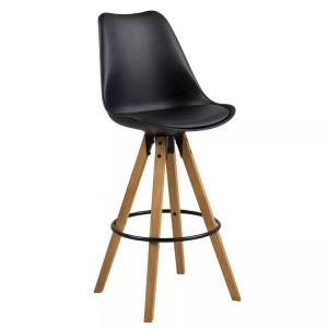 Moerteens, home24 Barstuhl Aledas I (2er-Set), Barhocker Giada Kunststoff Schwarz Sitzkissen Schwarz Eichegebeizt Ölbehandelt