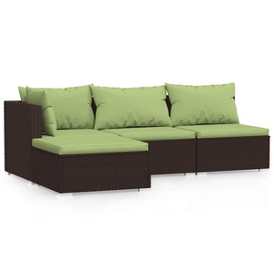 vidaXL, vidaXL 4-tlg. Garten-Lounge-Set mit Kissen Braun Poly Rattan, vidaXL 4-tlg. Garten-Lounge-Set mit Kissen Braun Poly Rattan
