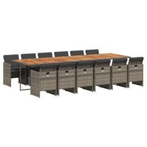 vidaXL, vidaXL 13-tlg. Garten-Essgruppe mit Kissen Grau Poly Rattan