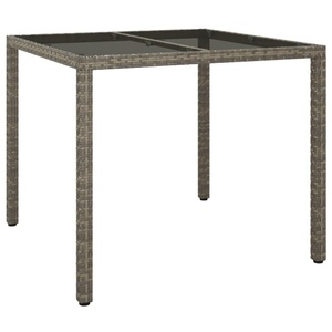 vidaXL, vidaXL Gartentisch 90x90x75 cm Gehärtetes Glas Poly Rattan Grau