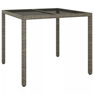 vidaXL, vidaXL Gartentisch 90x90x75 cm Gehärtetes Glas Poly Rattan Grau