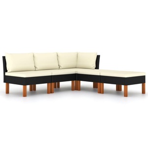 vidaXL, vidaXL 5-tlg. Garten-Lounge-Set mit Kissen Poly Rattan Schwarz, vidaXL 5-tlg. Garten-Lounge-Set mit Kissen Poly Rattan Schwarz