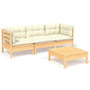 vidaXL, vidaXL 4-tlg. Garten-Lounge-Set mit Creme Kissen Kiefernholz