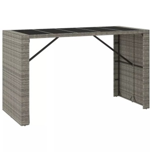 vidaXL, vidaXL Bartisch mit Glasplatte Grau 185x80x110 cm Poly Rattan, vidaXL Bartisch mit Glasplatte Grau 185x80x110 cm Poly Rattan