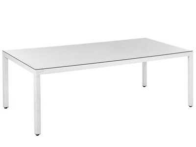 Beliani, Gartentisch Rattan weiss Glasplatte 220, Beliani - Gartentisch aus PE Rattan Modern ITALY, One Size, Weiss Bunt