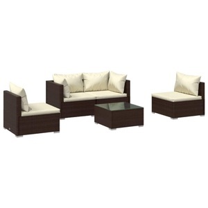 vidaXL, vidaXL 5-tlg. Garten-Lounge-Set mit Kissen Poly Rattan Braun, vidaXL 5-tlg. Garten-Lounge-Set mit Kissen Poly Rattan Braun